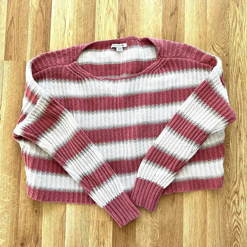 Women's pink and white striped American Eagle sweater